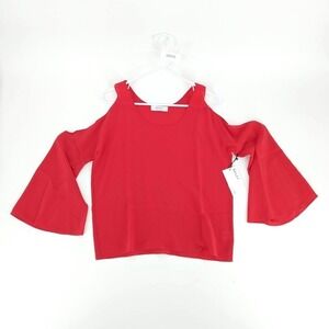 Bailey 44 Cold Shoulder Bell Sleeve 100% Silk Top Blouse Red Womens Size X-Small